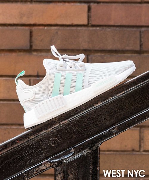 Kids adidas Originals NMD_R1 "Grey / Clear Mint" West NYC Kids adidas Originals NMD_R1 "Grey / Clear Mint" West NYC