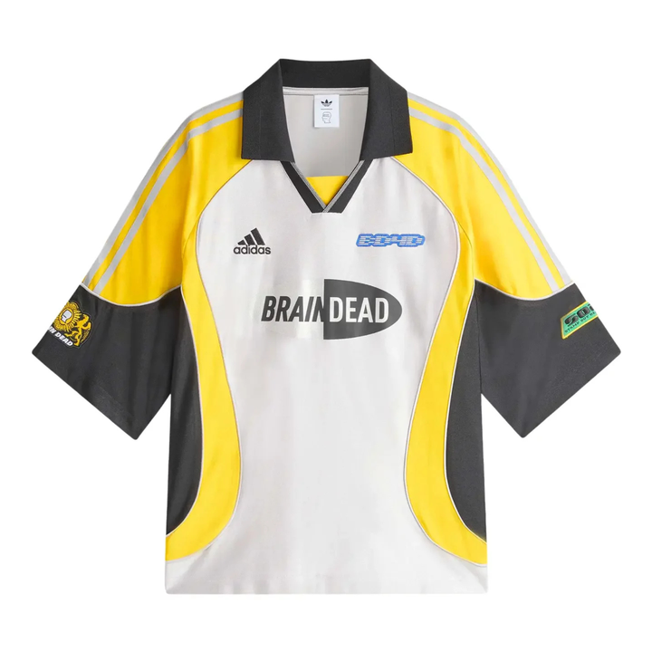 Adidas X Brain Dead Men's Retro Soccer Tee Jersey Silver/Yellow/Black