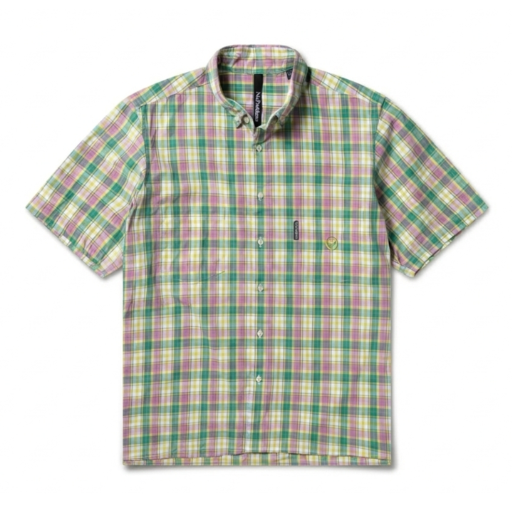 No Problemo Men's Alieno Short Sleeve Check Shirt Yellow/Pink/Green