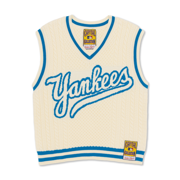 Father Figure Men's Yankees Cream White/Light Blue Knitted Sweater Vest