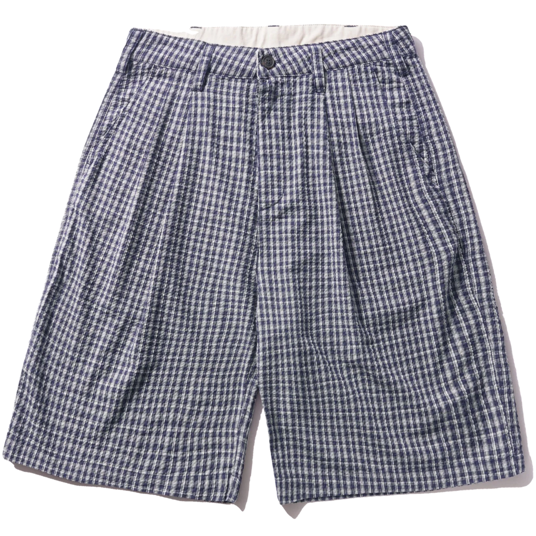 Butter Men's Pleated Shorts Navy Plaid