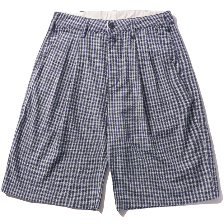 Butter Men's Pleated Shorts Navy Plaid