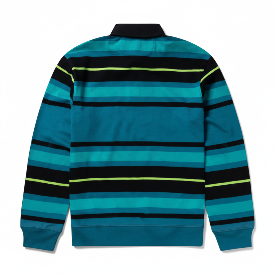 No Problemo Men's Striped Long Sleeve Rugby Shirt Aqua