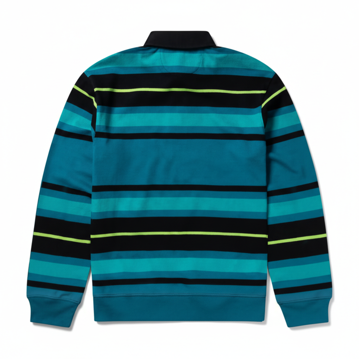 No Problemo Men's Striped Long Sleeve Rugby Shirt Aqua