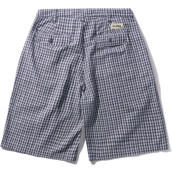 Butter Men's Pleated Shorts Navy Plaid