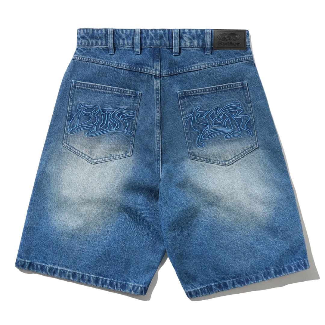 Butter Men's Drummer Baggy Denim Shorts Stone Wash Blue