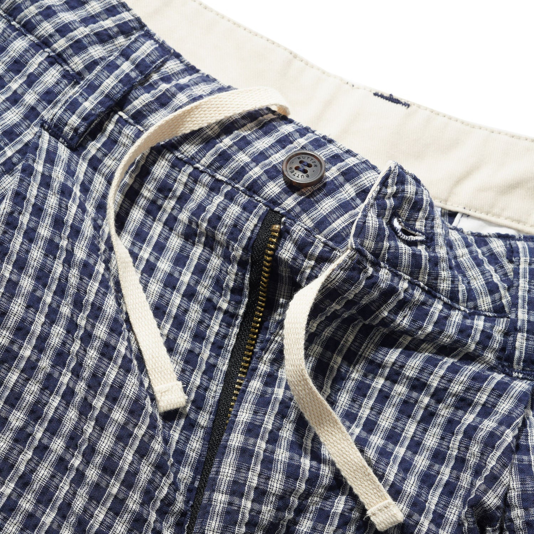 Butter Men's Pleated Shorts Navy Plaid