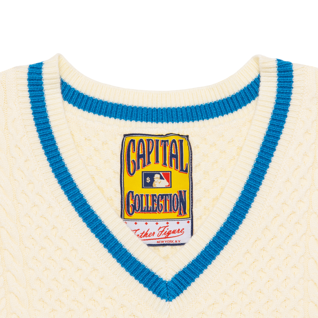 Father Figure Men's Yankees Cream White/Light Blue Knitted Sweater Vest