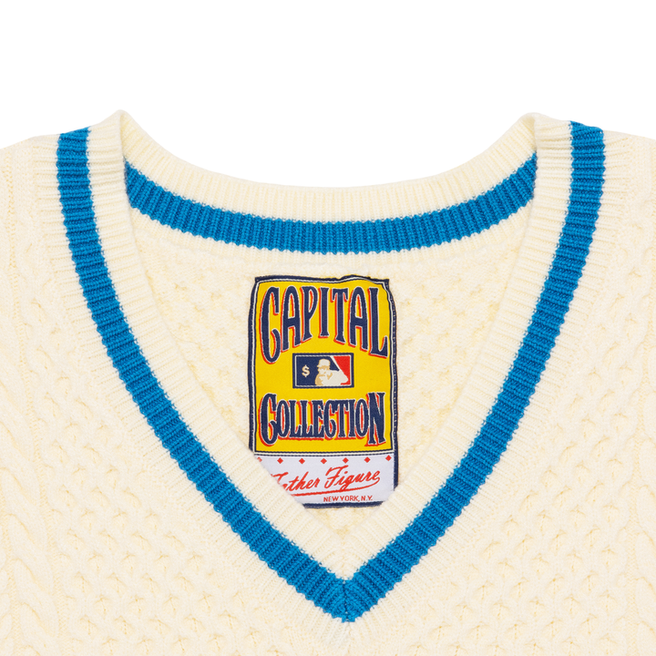 Father Figure Men's Yankees Cream White/Light Blue Knitted Sweater Vest