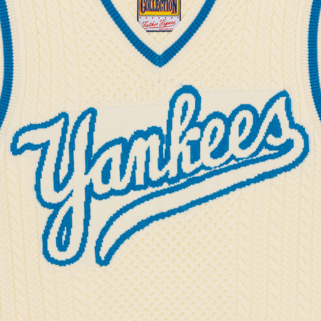 Father Figure Men's Yankees Cream White/Light Blue Knitted Sweater Vest