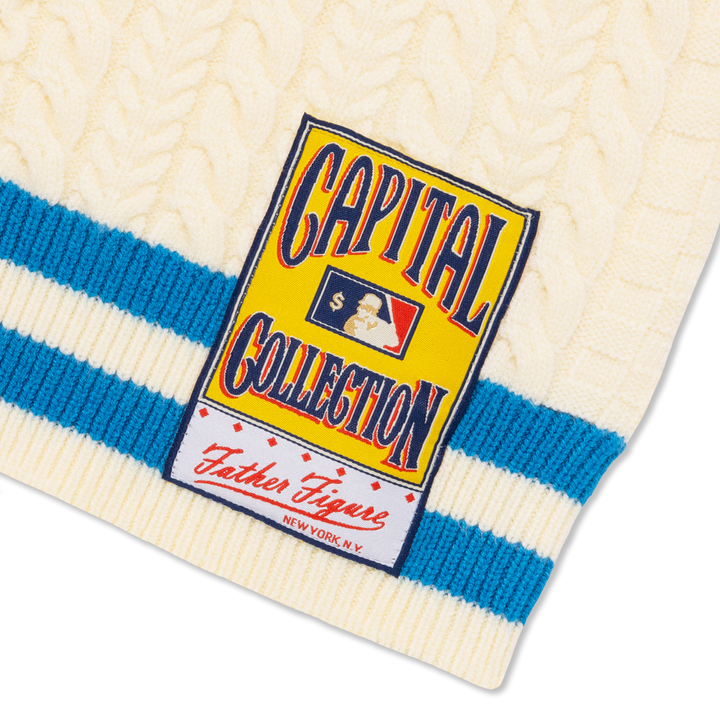 Father Figure Men's Yankees Cream White/Light Blue Knitted Sweater Vest