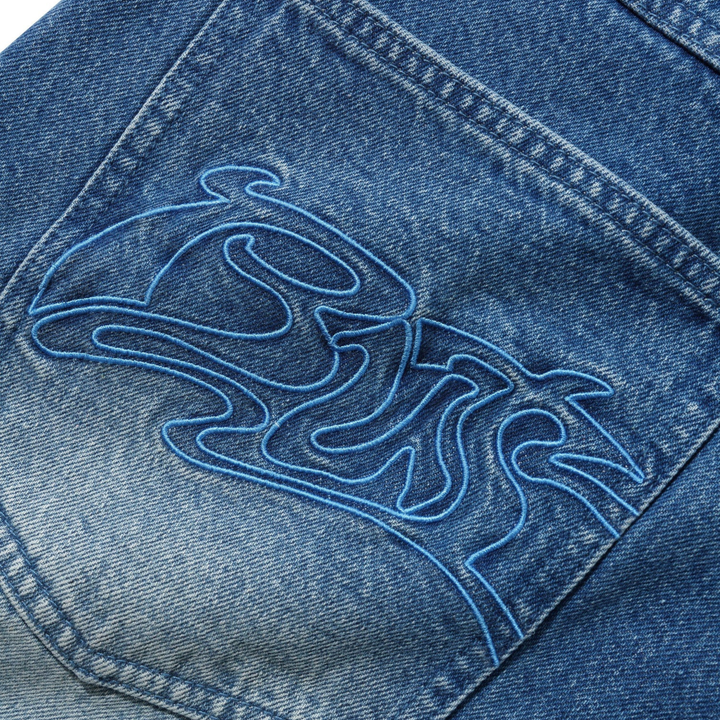Butter Men's Drummer Baggy Denim Shorts Stone Wash Blue