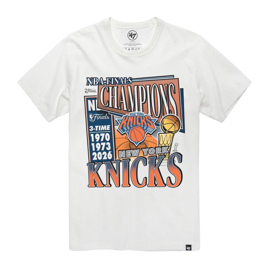 '47 Brand New York Knicks 2026 NBA Champions White Franklin T-Shirt