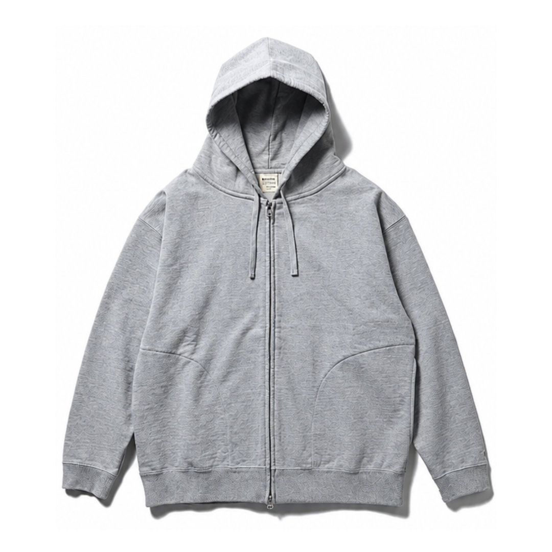 Snow Peak Men's Recycled Grey Cotton Zip-Up Hoodie