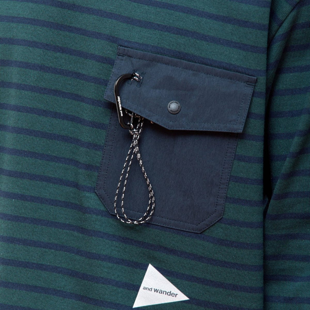 And Wander Stripe Pocket Long Sleeve T Green - 10050849 - West NYC