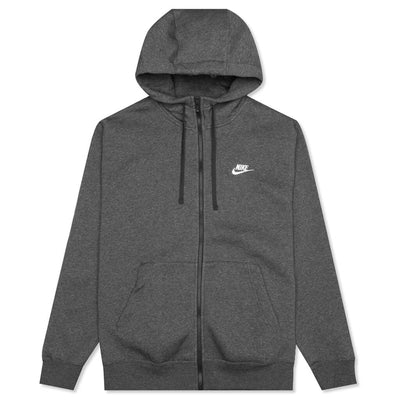 NIKE MEN'S CLUB FLEECE FULL ZIP HOODIE CHARCOAL HEATHER/ANTHRACITE/WHITE-3XS-CHARCOAL-5004385-West NYC